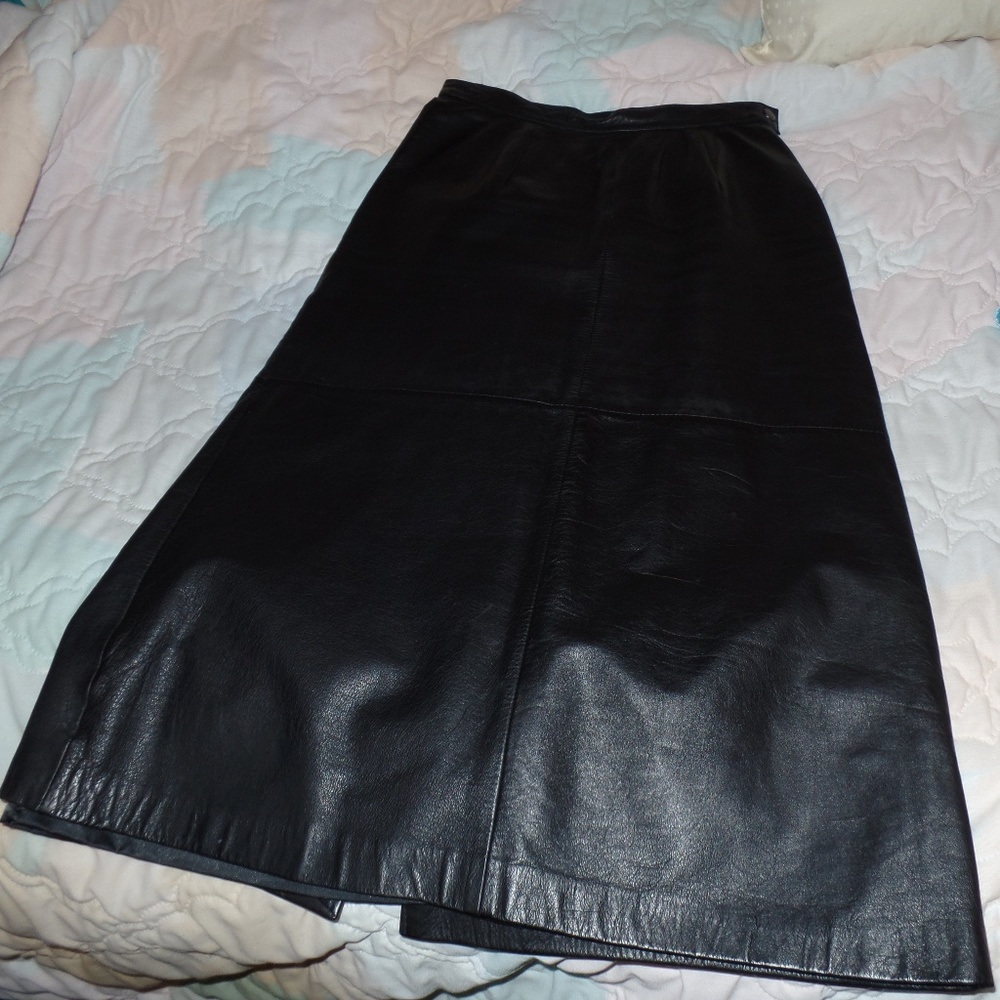 Clifford and Wills Maxi Black Leather Skirt